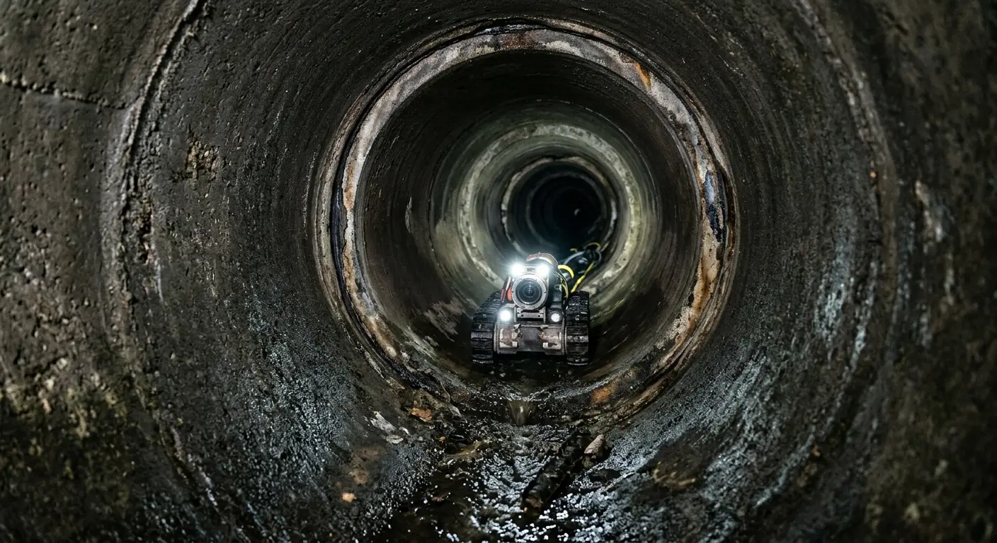 Robotic sewer camera inspecting pipe interior for Sewer Line Cleaning in Scriba